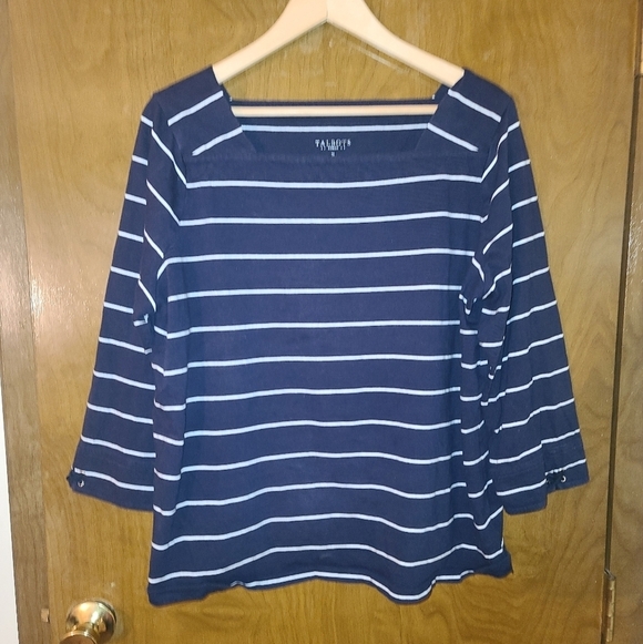 Talbots stripped 3/4 sleeve top Navy and white size xl - Picture 3 of 4